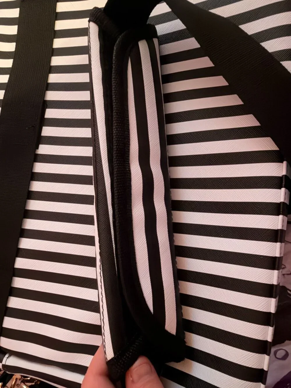 Kambui 15.6” Laptop Bag / Computer Tote – Pink & Black Striped